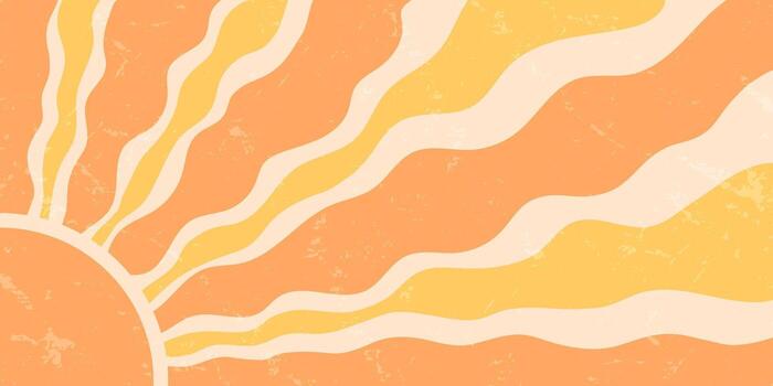 Retro groovy sun burst wave background in a horizontal format. Orange and yellow sun rays create a vintage sunshine effect with strong y2k grunge and bold, abstract graphic elements. vector