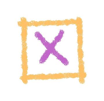 Chalk cross mark forms a check box sticker icon. The bold symbol with rough element style and vivid color acts as a sign and mark, perfect as an isolated contemporary icon or element. vector