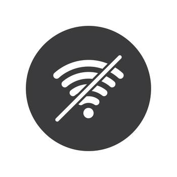 Flat design of crossed Wi-Fi signal inside circle right to disconnect vector