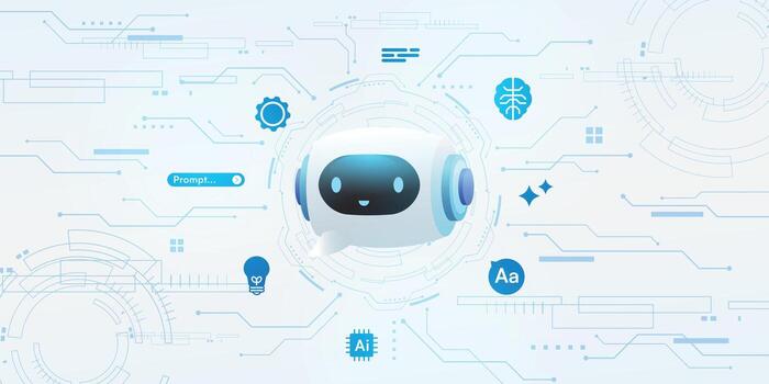 Cute AI robot on a tech background vector