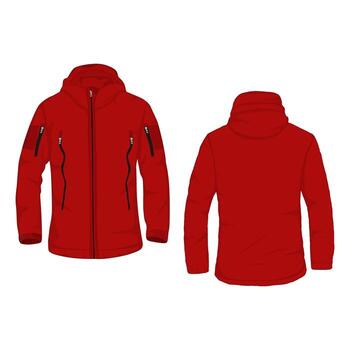 Red jacket with hood and zipper on the front and back vector