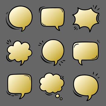 garabatear conjunto de dorado vacío habla burbujas diálogo caja colección vector