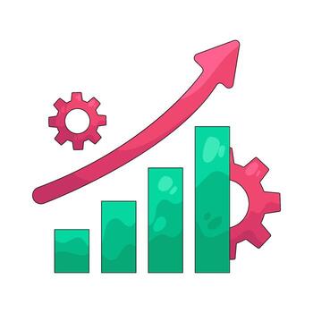 ilustración de digital bar gráfico con flecha y engranajes vector