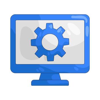 ilustración de computadora monitor mostrando rueda dentada vector