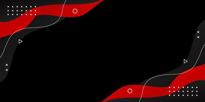 Abstract black and red fluid wave background with geometric shapes. Modern dynamic wallpaper vector