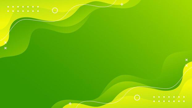 Abstract green gradient fluid wave background with geometric shapes. Modern wallpaper vector