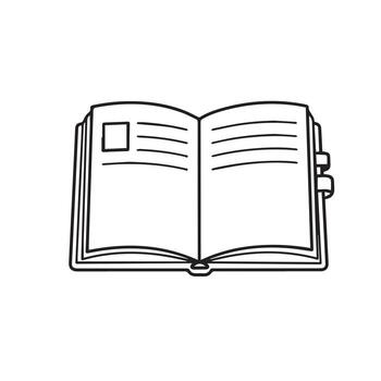 Simple Black and White Line Art Illustration of an Open Book with Text Lines vector