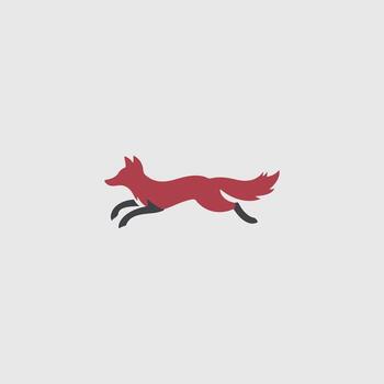 a red fox running on a white background vector