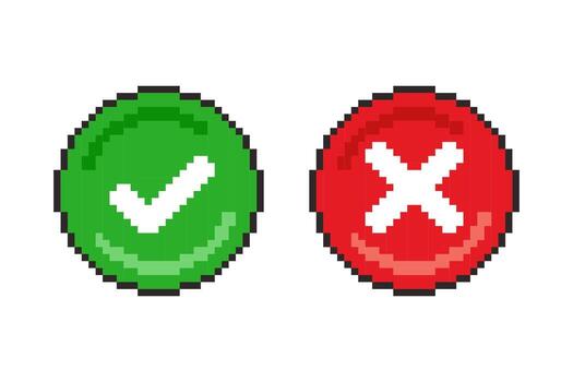 Pixel art Approval and Rejection Icons game asset design vector