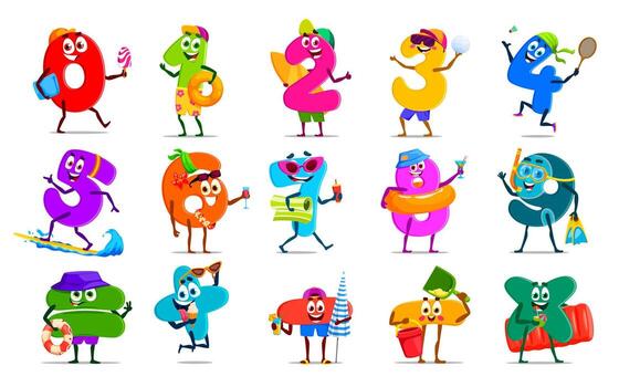 Cartoon math numbers and digits characters set vector