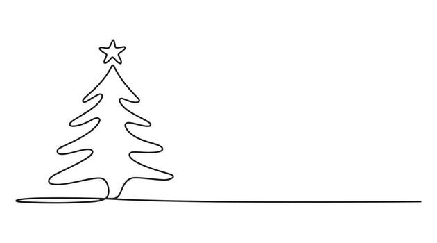 Simple and artistic line drawing of a Christmas tree created with one stroke. vector