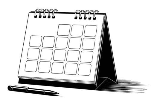 Modern calendar design featuring geometric shapes and bold typography for the new year. Desktop calendar with pen vector