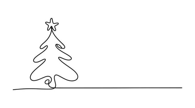 One-line drawing of a Christmas tree with simple linear design. vector