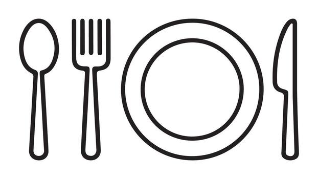 A clean and modern plate with fork and knife icon for culinary and dining related designs vector