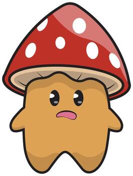 illustration of a triangular mushroom in red, cute cartoon with mushroom shape vector