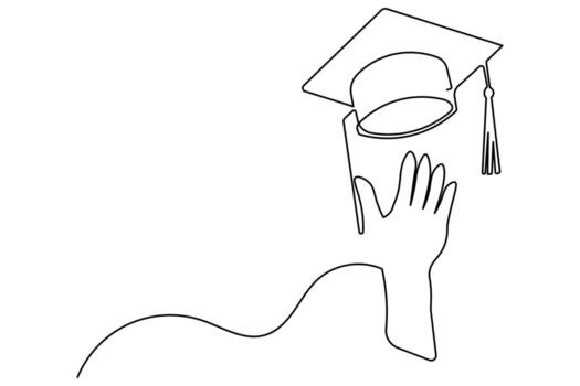 Learning success cap icon one line drawing minimalist continuous design vector