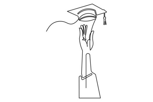 Education symbol cap one line drawing minimalist continuous outline design vector