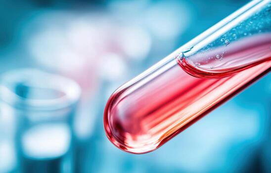 Detailed test tube with tinted red liquid in a lab setting photo