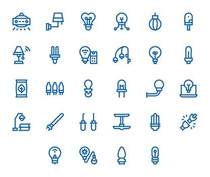 28 Icons inspired by Bulb in Pixel Optimized 128x128 Bold Line quality vector