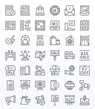 márketing píxel Perfecto conjunto con 42 256x256 regular línea íconos vector