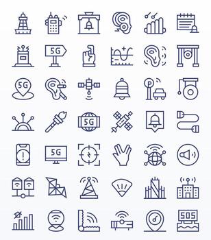 Signal Exclusive Set featuring 42 Regular Line Grid Fitted 256x256 Icons vector