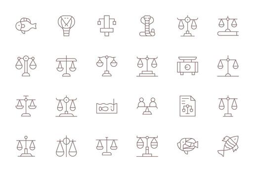 Scales Icon Repository containing 24 Thin Line 128x128 Pixel Aligned graphics vector