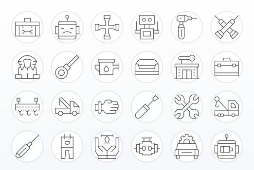 Mechanic 256x256 Icon Pack with 24 Thin Line PIXEL Perfect Elements vector