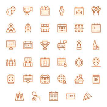 Event Comprehensive Bundle with 35 Detail Enhanced Regular Line High Resolution Icons vector