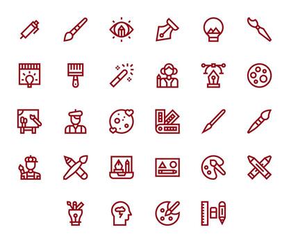 28 Icons for Creative featuring High Resolution Grid Fitted Bold Line Graphics vector