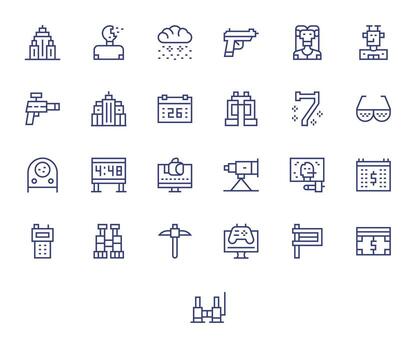Pixelated High Resolution Icon Pack with 25 Regular Line Editable Elements vector