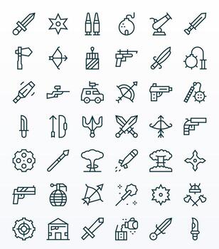 Weapon Icon Set with 42 Regular Line 256x256 Display Perfect Graphics vector