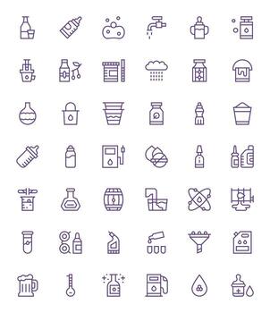 42 Grid Fitted 128x128 Icons for Liquid in elegant Regular Line design vector