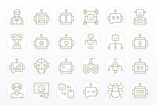 Robot Complete Package with 24 256x256 Thin Line Pixel Aligned Icons vector