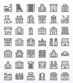 Commercial Building Modern Collection with 42 Regular Line 128x128 Pixel Optimized Icons vector