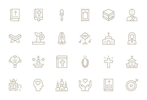 24 High Resolution Thin Line Icons for Devotion with Pixel Aligned precision vector