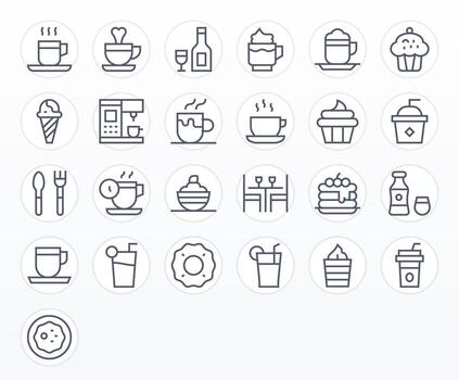 Cafe Icon Scalable Set featuring 25 Grid Fitted Regular Line Retina Ready Icons vector