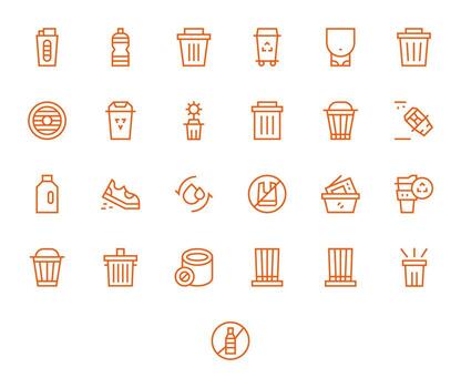 25 Pixel Aligned Regular Line Icons from Recycle Collection vector