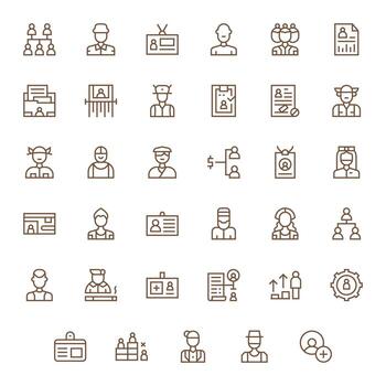 35 Pixel Aligned Icons themed around Personnel in High Resolution Regular Line format vector