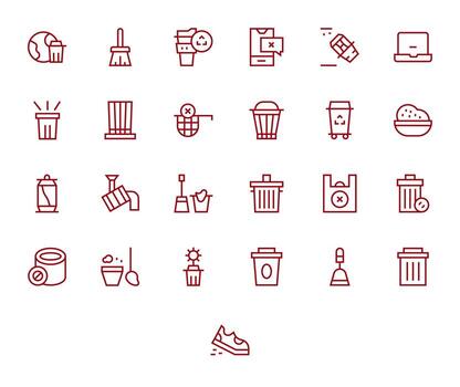 Trash Icon Arsenal with 25 256x256 Regular Line Grid Fitted designs vector