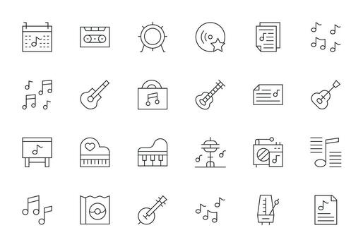 24 Editable Thin Line Icons designed for Song Interface vector