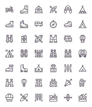 Adventure Professional Set with 42 Regular Line Pixel Optimized Retina Ready Icons vector