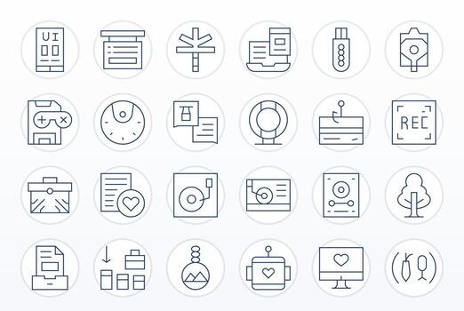 Save Scalable Set featuring 24 Editable Thin Line Retina Ready Icons vector