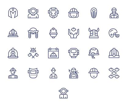 Helmet Graphics Pack including 25 Regular Line High Resolution PIXEL Perfect Icons vector