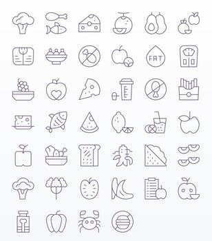 40 alto resolución íconos para dieta en detalle mejorado Delgado línea formato vector