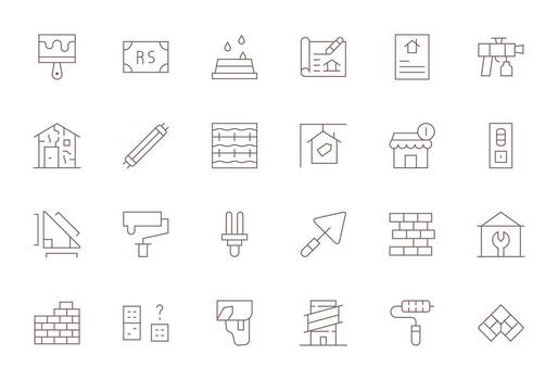 renovación exhaustivo haz con 24 editable Delgado línea alto resolución íconos vector