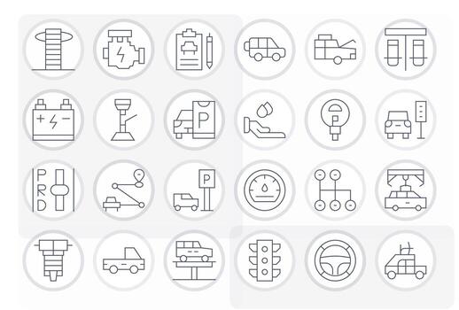 Thin Line Pixel Aligned Icons from Automobile Set with 24 128x128 Icons vector