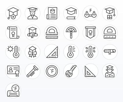 25 Regular Line Icons from Degree in 128x128 Grid Fitted Quality vector