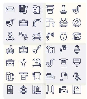 42 Pixel Optimized Regular Line Icons from Plumbing Collection vector