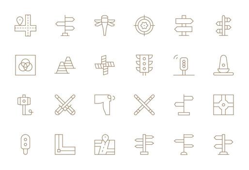 Intersection Scalable Set featuring 24 Pixel Optimized Thin Line Retina Ready Icons vector