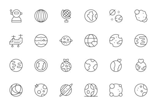 24 Thin Line Icons for Planet in crisp 256x256 PIXEL Perfect resolution vector